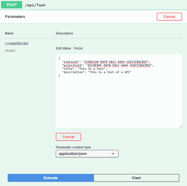 Swagger Task Post Request